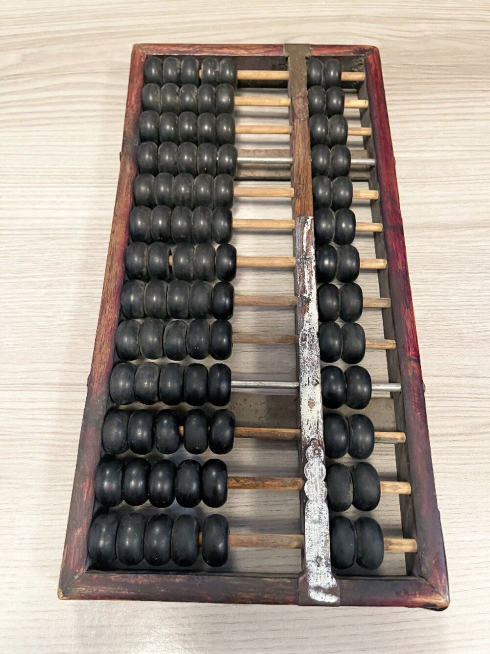 Vintage Chinese Wooden Abacus Black Beads Large 13” Primitive Decor